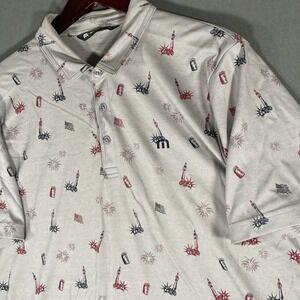 Mens Travis Matthew White Reverse Print Polo Shirt BBQ 4th of July America Large